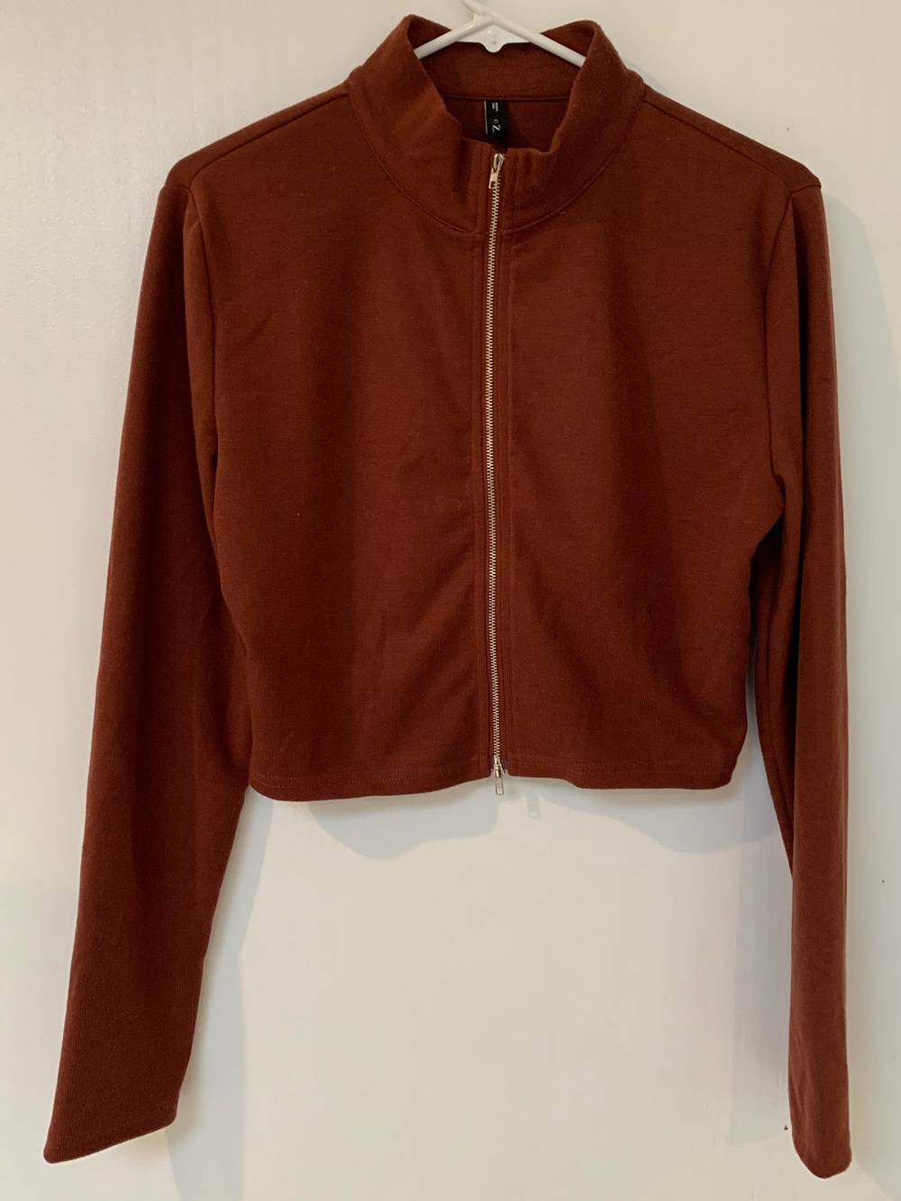 Zaful Cropped Zip Jacket in Rust Brown